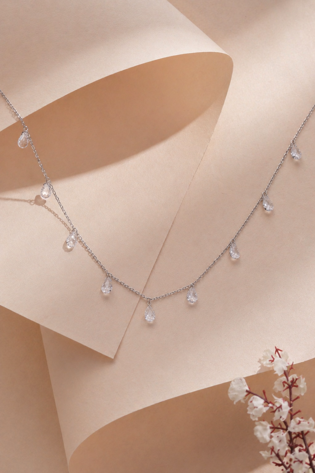 Crystal Dewdrop Necklace in 925 Sterling Silver
