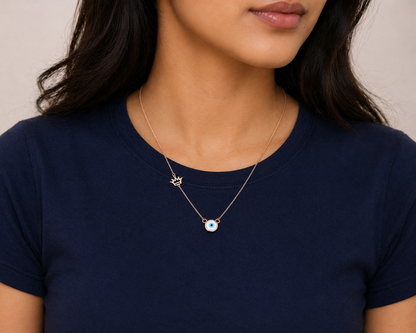 Rose Gold Evil Eye Crown Necklace in 925 Sterling Silver