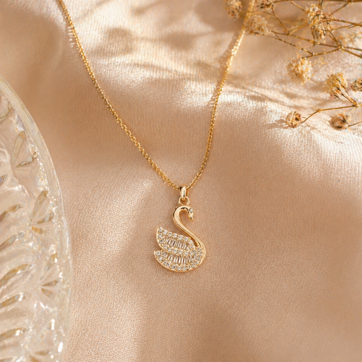 Rose Gold Crystal Swan Necklace in 925 Sterling Silver