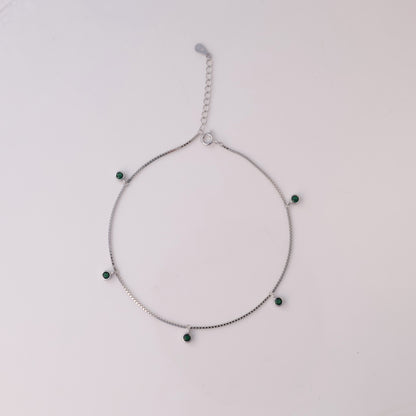 Minimalist Blue CZ Charm Anklet in 925 Sterling Silver