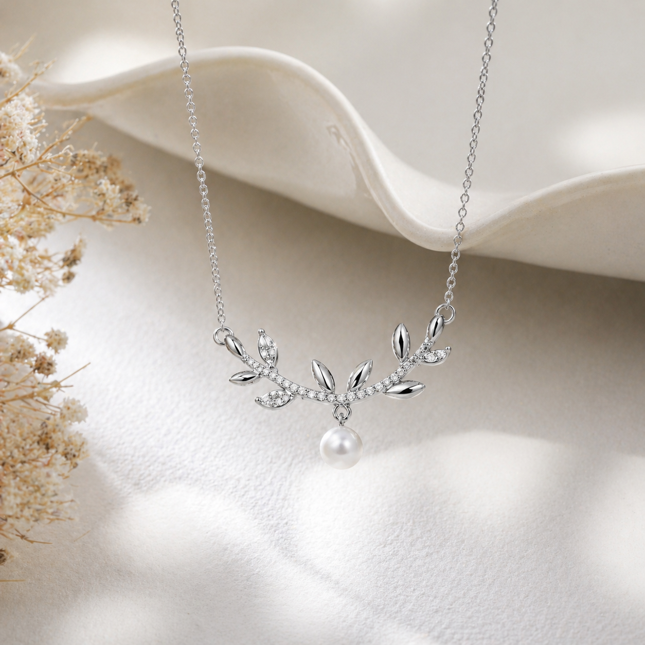 Silver Pearl Vine Necklace in 925 Sterling Silver