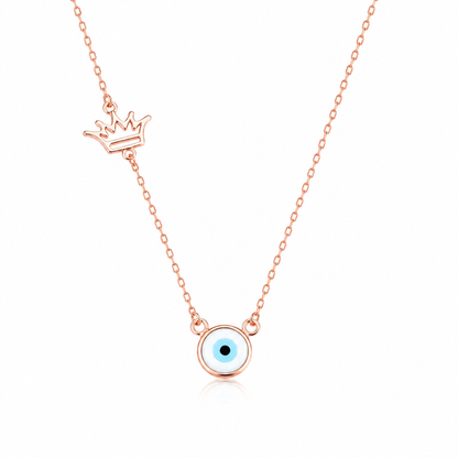 Rose Gold Evil Eye Crown Necklace in 925 Sterling Silver