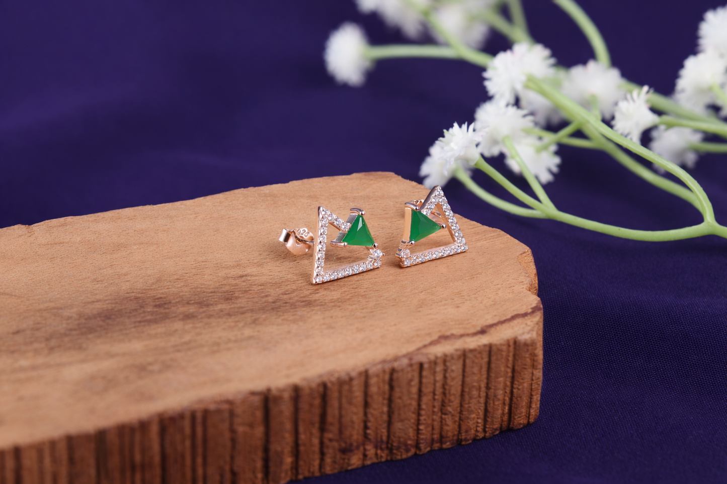 Rose Gold-Plated Green CZ Prism Stud Earrings