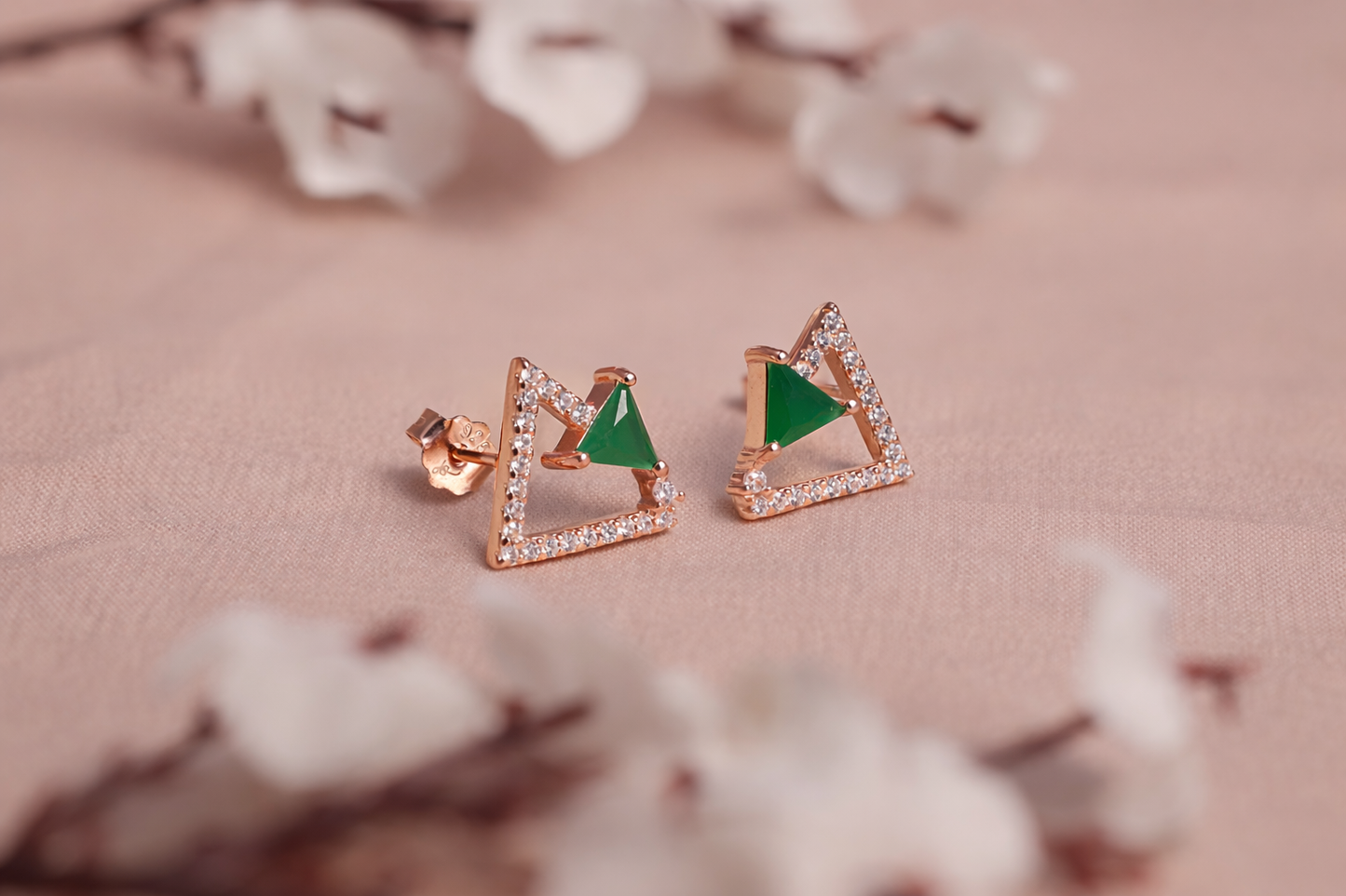 Rose Gold-Plated Green CZ Prism Stud Earrings