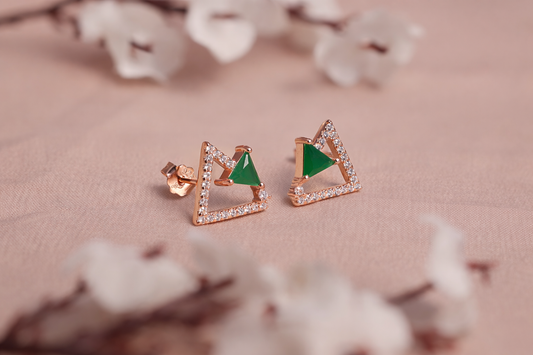 Rose Gold-Plated Green CZ Prism Stud Earrings