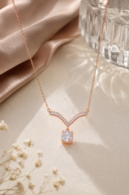 Rose Gold Aria Crystal Drop Necklace in 925 Sterling Silver