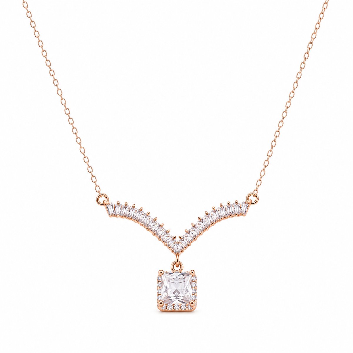 Rose Gold Aria Crystal Drop Necklace in 925 Sterling Silver