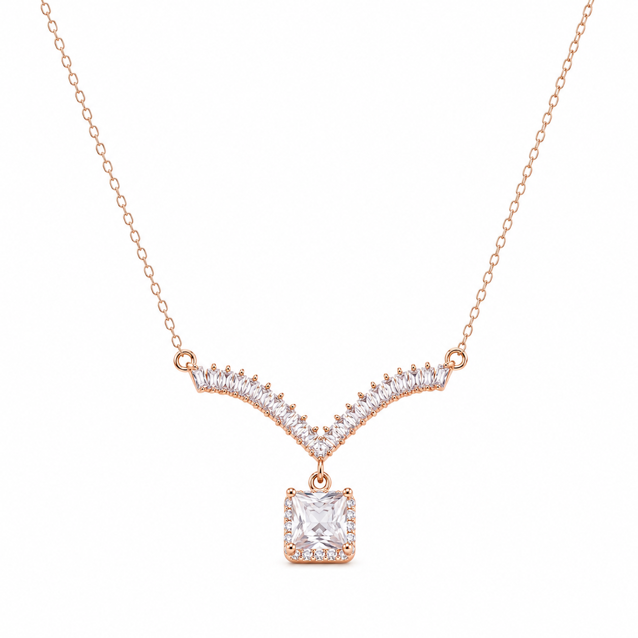 Rose Gold Aria Crystal Drop Necklace in 925 Sterling Silver