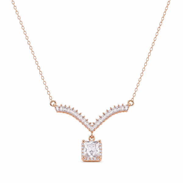 Rose Gold Aria Crystal Drop Necklace in 925 Sterling Silver
