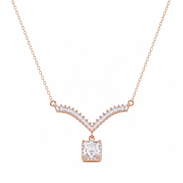 Rose Gold Aria Crystal Drop Necklace in 925 Sterling Silver