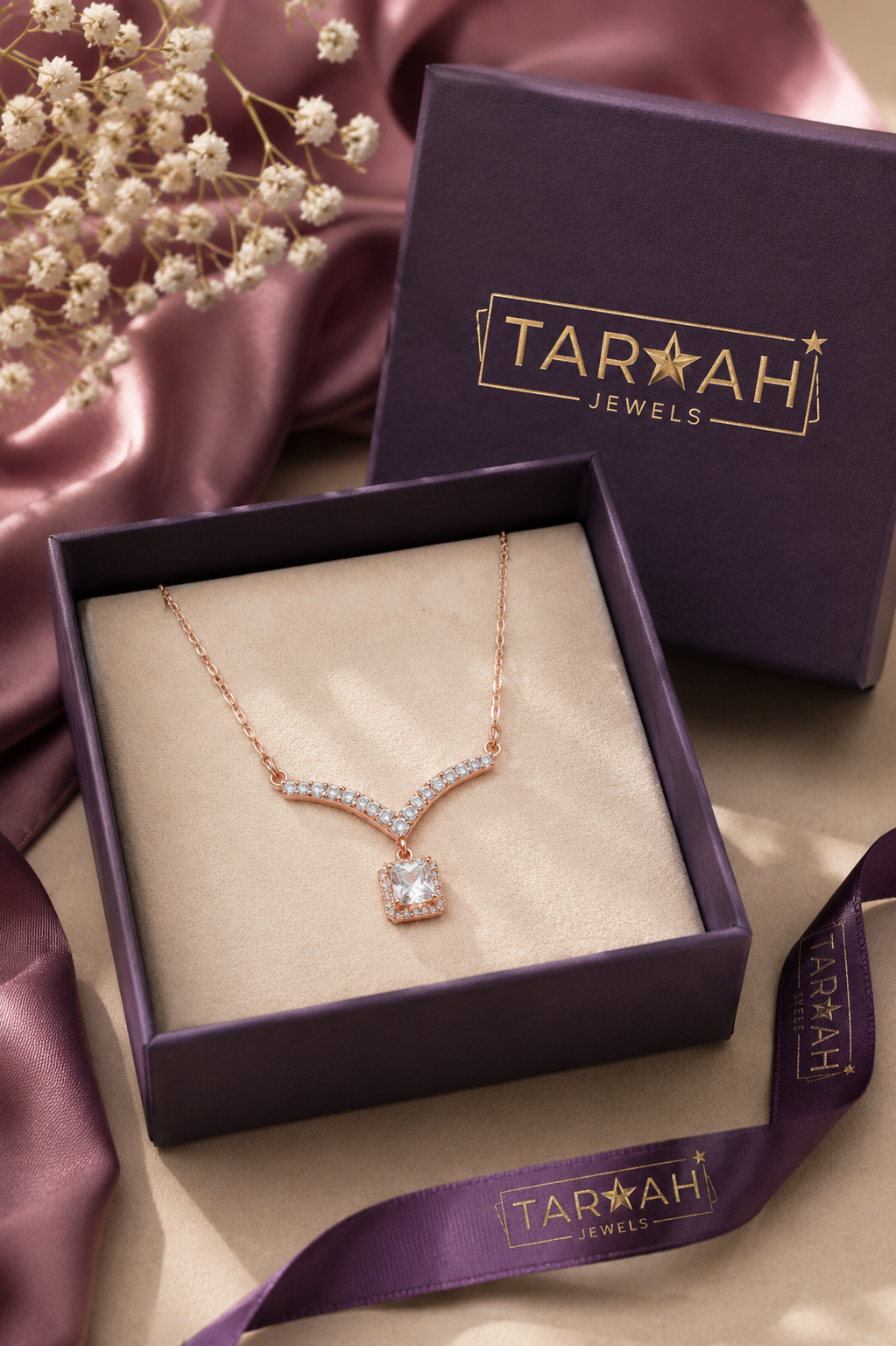 Rose Gold Aria Crystal Drop Necklace in 925 Sterling Silver
