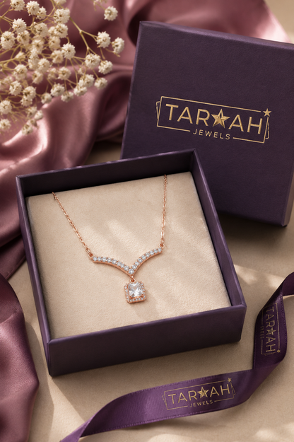 Rose Gold Aria Crystal Drop Necklace in 925 Sterling Silver
