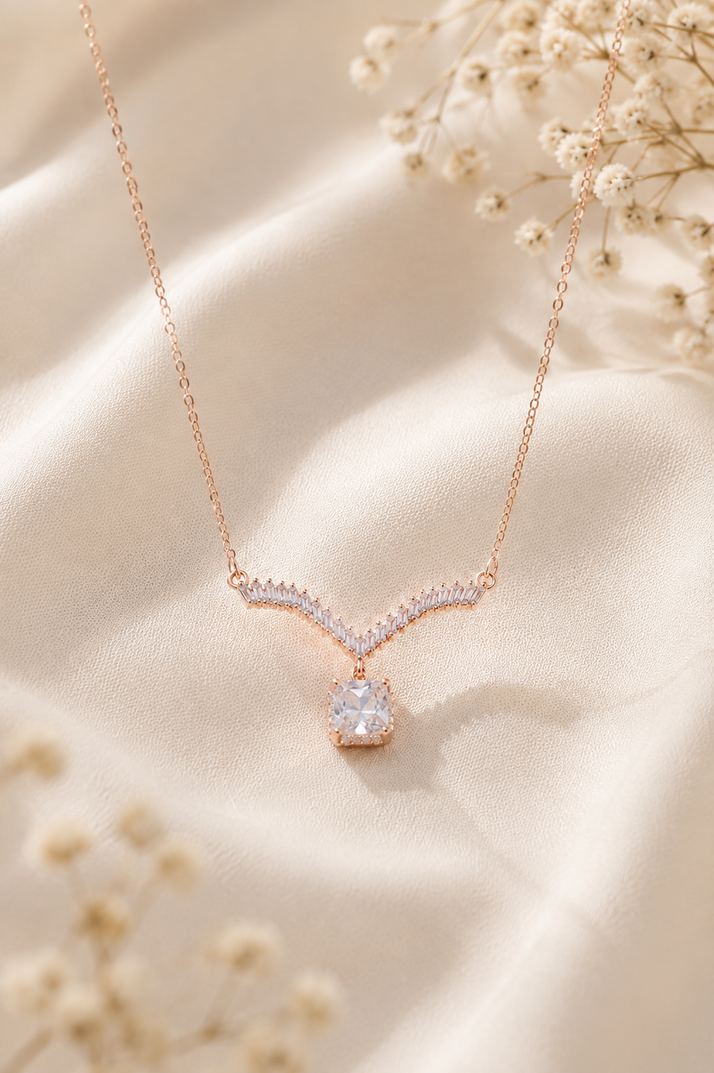 Rose Gold Aria Crystal Drop Necklace in 925 Sterling Silver