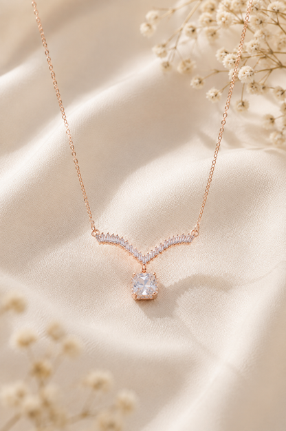 Rose Gold Aria Crystal Drop Necklace in 925 Sterling Silver