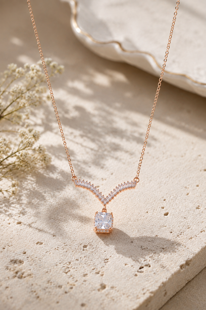 Rose Gold Aria Crystal Drop Necklace in 925 Sterling Silver