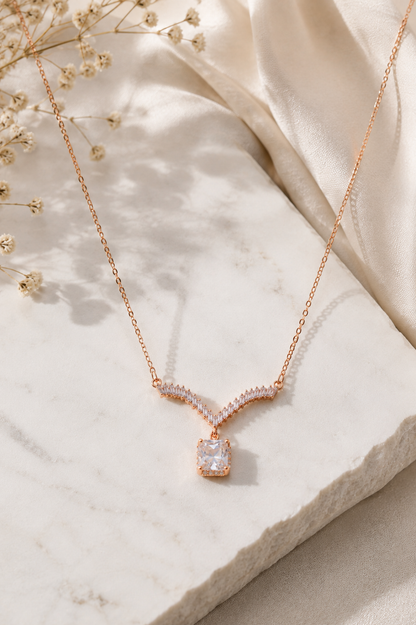 Rose Gold Aria Crystal Drop Necklace in 925 Sterling Silver