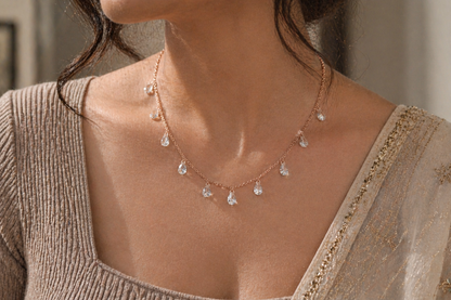 Rose Gold Crystal Dewdrop Necklace in 925 Sterling Silver