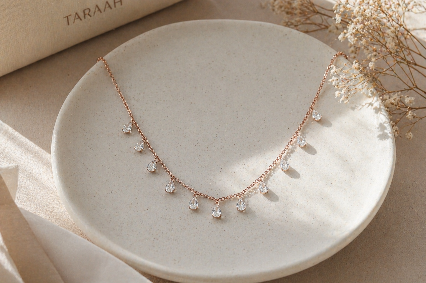 Rose Gold Crystal Dewdrop Necklace in 925 Sterling Silver