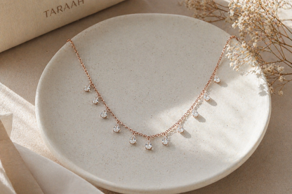 Rose Gold Crystal Dewdrop Necklace in 925 Sterling Silver