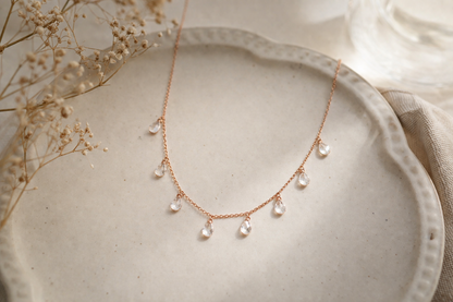 Rose Gold Crystal Dewdrop Necklace in 925 Sterling Silver
