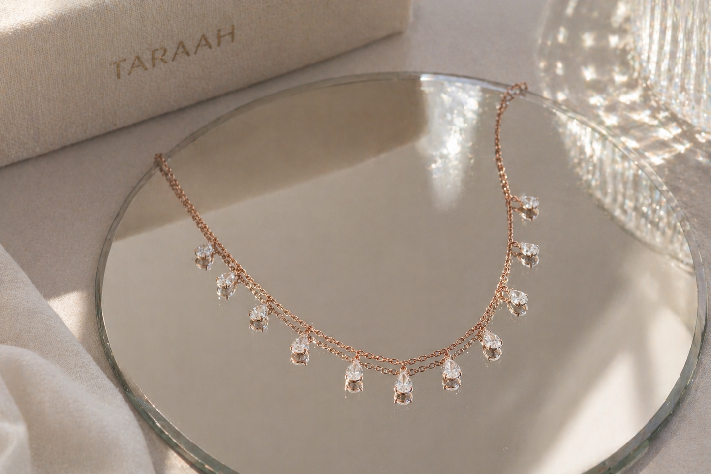 Rose Gold Crystal Dewdrop Necklace in 925 Sterling Silver