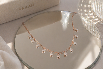 Rose Gold Crystal Dewdrop Necklace in 925 Sterling Silver