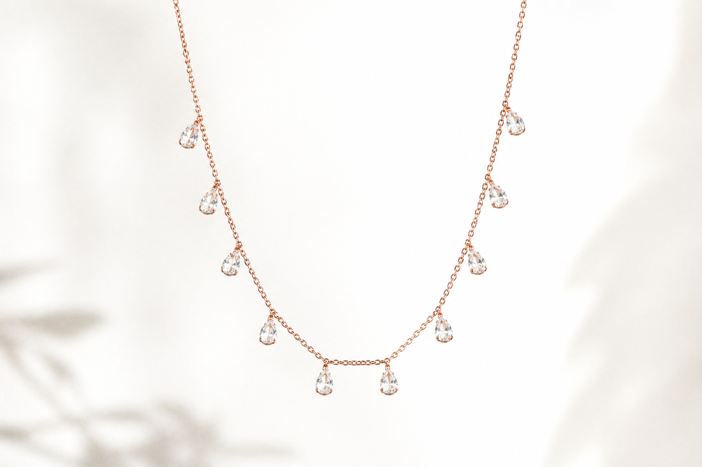 Rose Gold Crystal Dewdrop Necklace in 925 Sterling Silver
