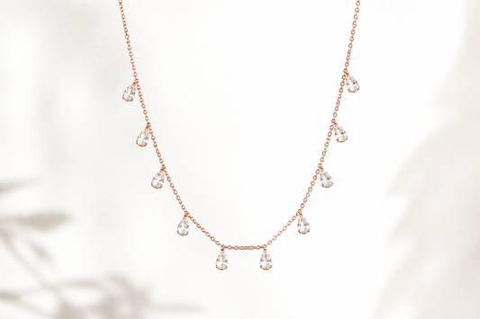 Rose Gold Crystal Dewdrop Necklace in 925 Sterling Silver
