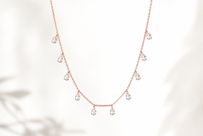 Rose Gold Crystal Dewdrop Necklace in 925 Sterling Silver