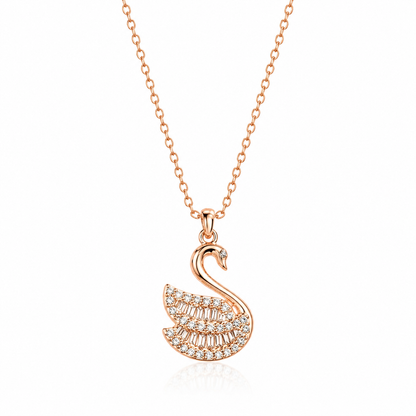 Rose Gold Crystal Swan Necklace in 925 Sterling Silver