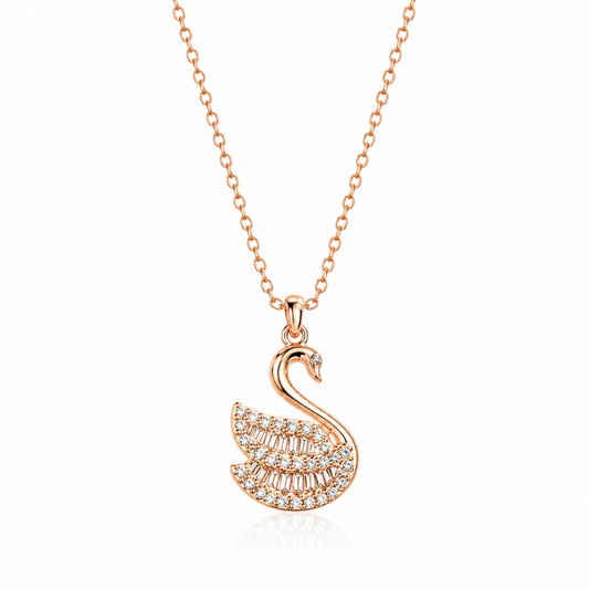 Rose Gold Crystal Swan Necklace in 925 Sterling Silver