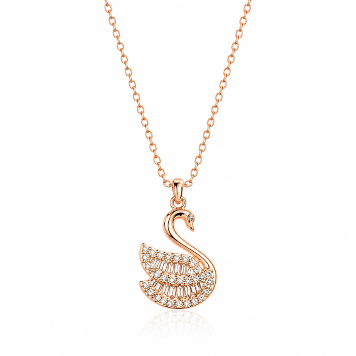 Rose Gold Crystal Swan Necklace in 925 Sterling Silver