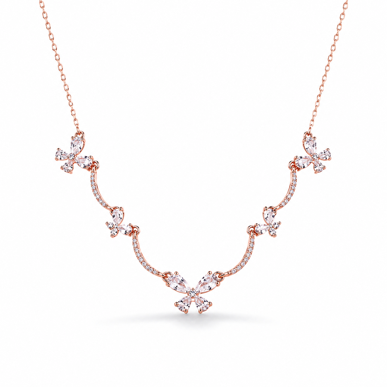 Rose Gold Flutter Butterfly Necklace in 925 Sterling Silver