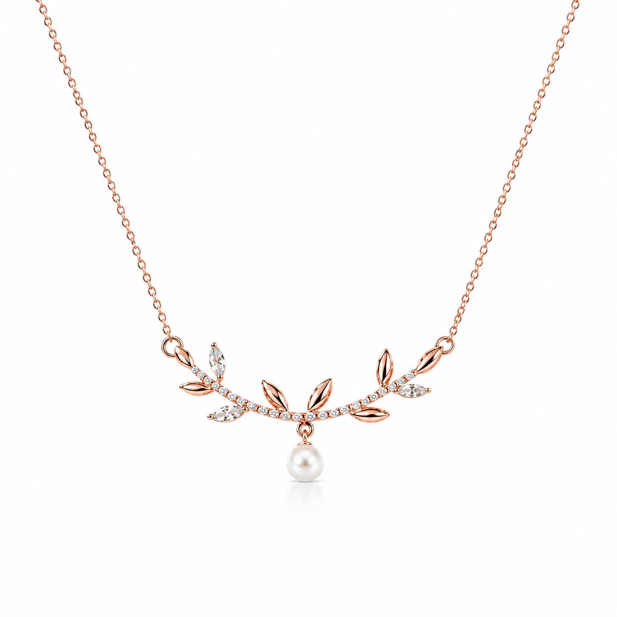Rose Gold Pearl Vine Necklace in 925 Sterling Silver