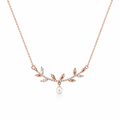 Rose Gold Pearl Vine Necklace in 925 Sterling Silver