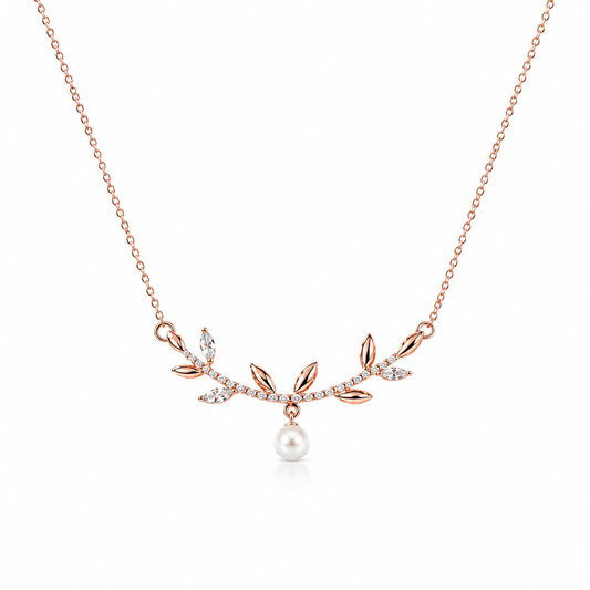 Rose Gold Pearl Vine Necklace in 925 Sterling Silver
