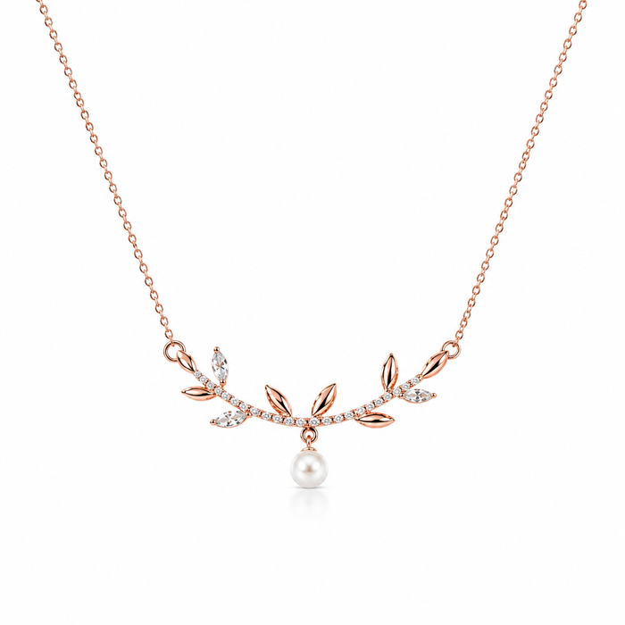 Rose Gold Pearl Vine Necklace in 925 Sterling Silver
