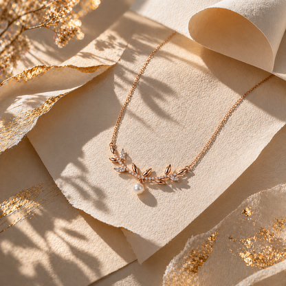Rose Gold Pearl Vine Necklace in 925 Sterling Silver