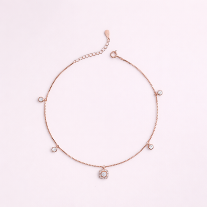 Rose Gold CZ Charm Anklet in 925 Sterling Silver