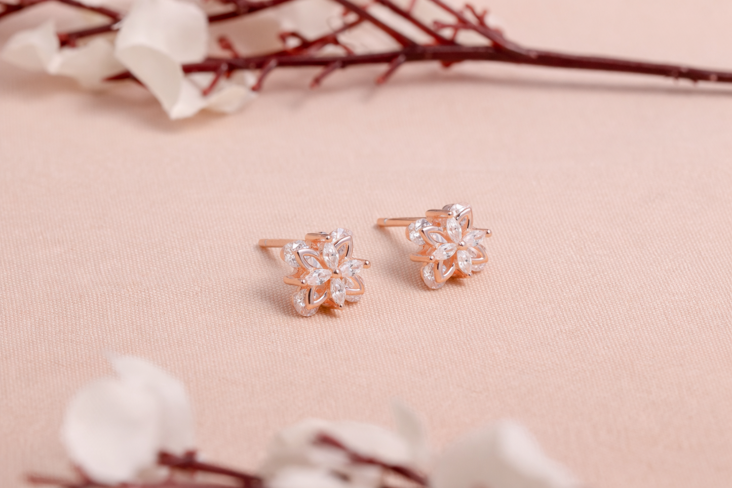 Rose Gold Petal Bloom CZ Stud Earrings