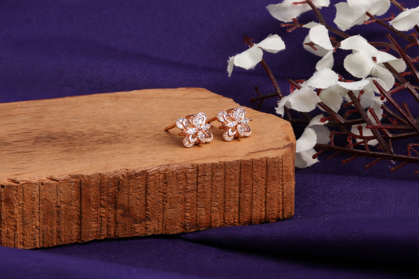 Floral Spark CZ Stud Earrings in 925 Sterling Silver