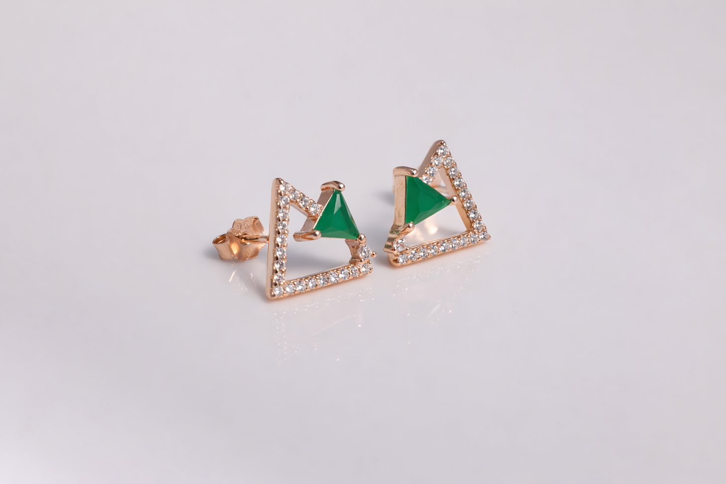 Rose Gold-Plated Green CZ Prism Stud Earrings