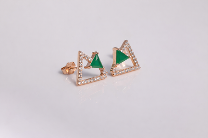 Rose Gold-Plated Green CZ Prism Stud Earrings