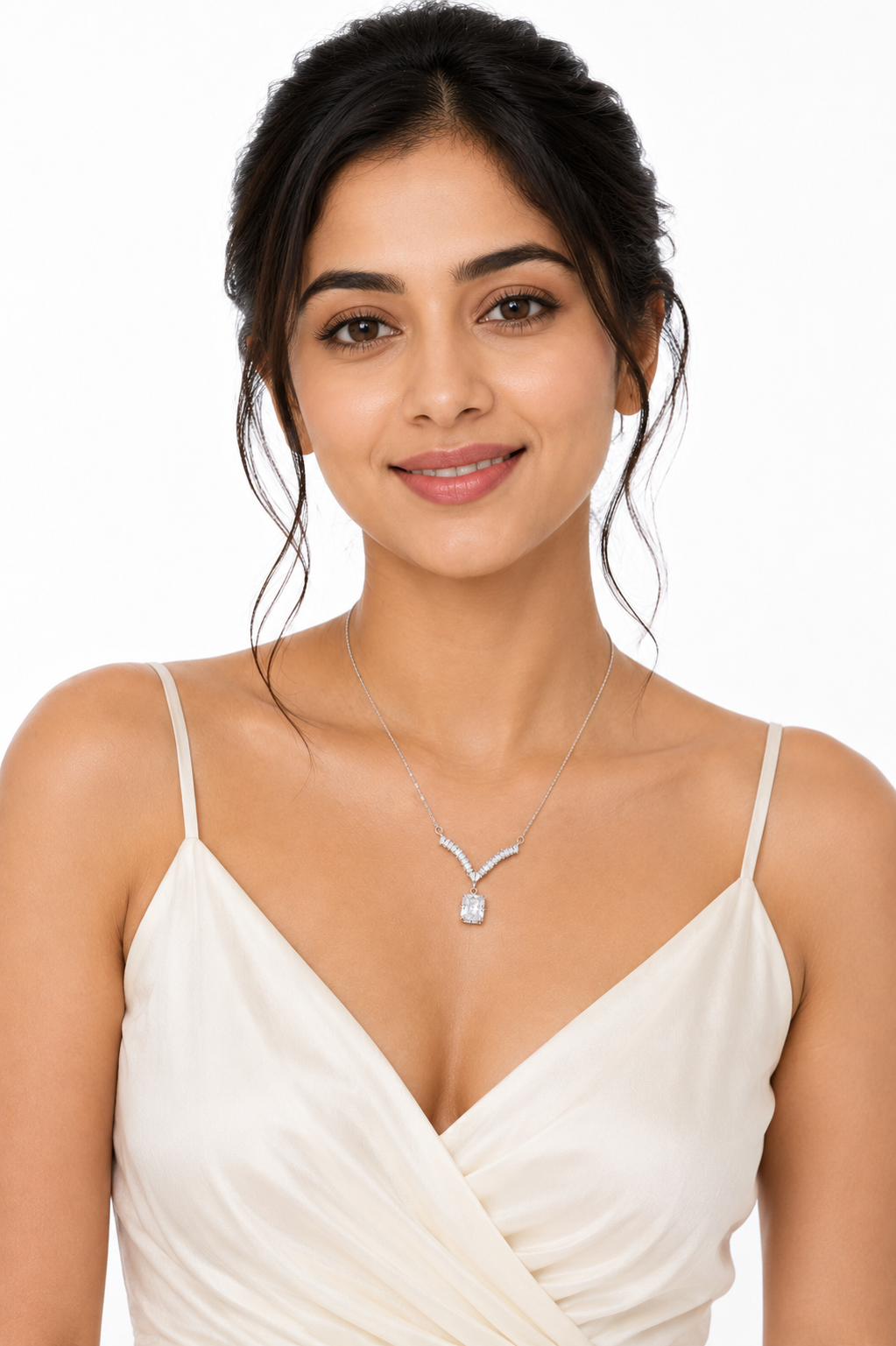 Silver Aria Crystal Drop Necklace in 925 Sterling Silver