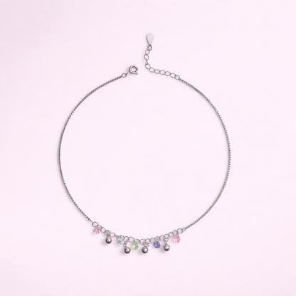 Dangling Bell Charm Anklet with Pink CZ Stones in 925 Sterling Silver