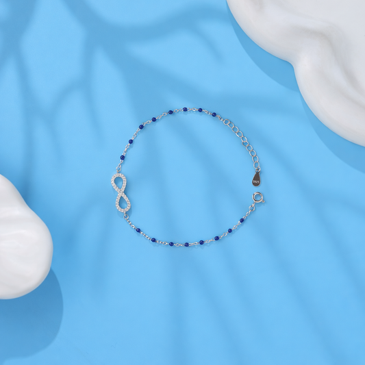 Infinity Charm Bracelet with Blue Beads