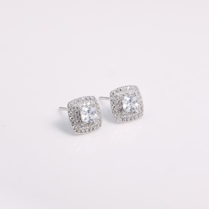 Cushion Cut CZ Halo Stud Earrings in 925 Sterling Silver