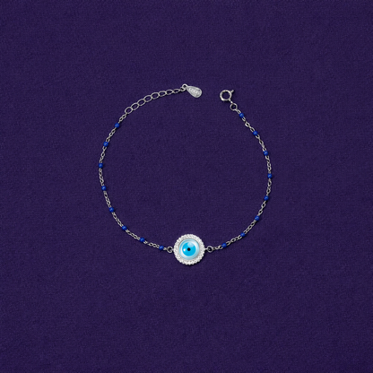 Sterling Silver Evil Eye Bracelet with Blue Beads