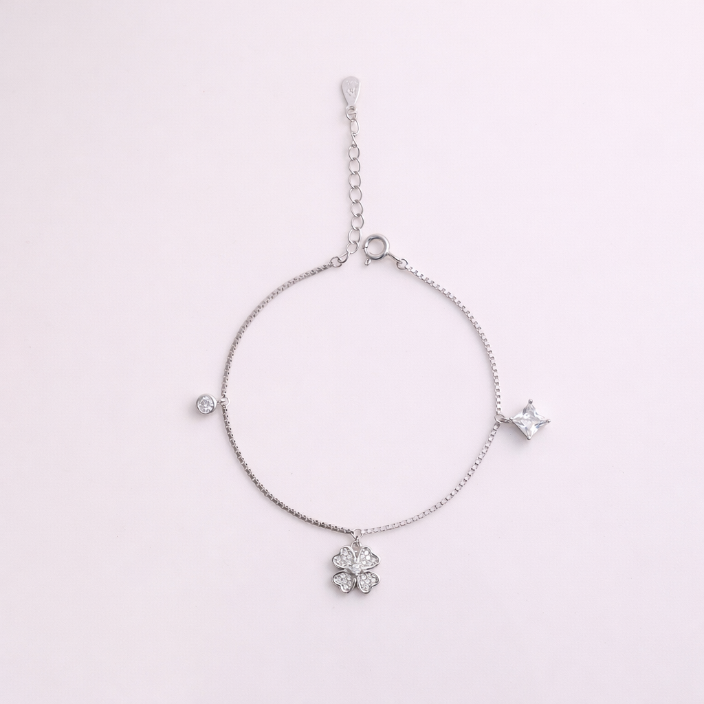 Floral Spark CZ Charm Bracelet in 925 Sterling Silver