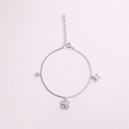 Floral Spark CZ Charm Bracelet in 925 Sterling Silver